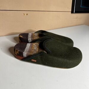 Commbi Wool Blend Slippers Forest Green Geometric Footbed Clogs Womens 8 Mens 6